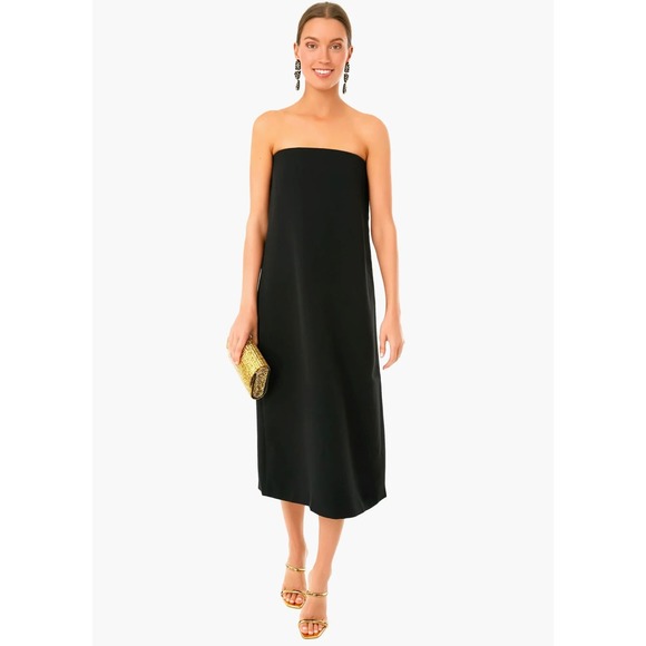 Tuckernuck Strapless Black Noir Crepe Marin Formal Midi Dress Medium New w/ Tags - Picture 1 of 15